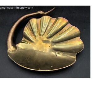 Vintage Brass Ashtray Trinket Dish Swan Neck Design Seashell Shape